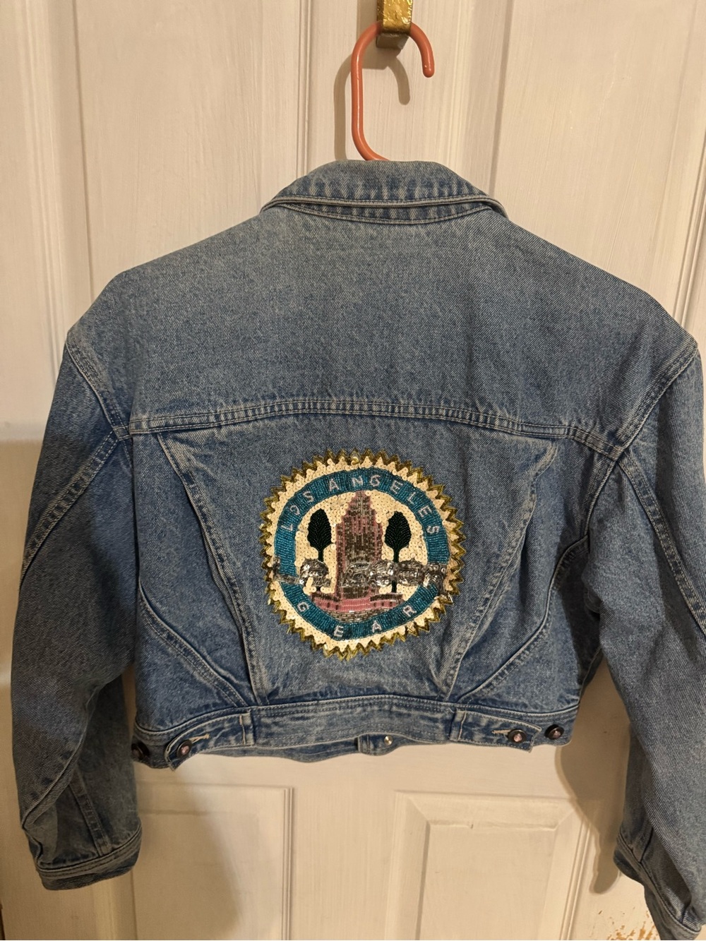 Vintage Blue Denim Jacket with Embroidered Los Angeles Patch, LA Gear